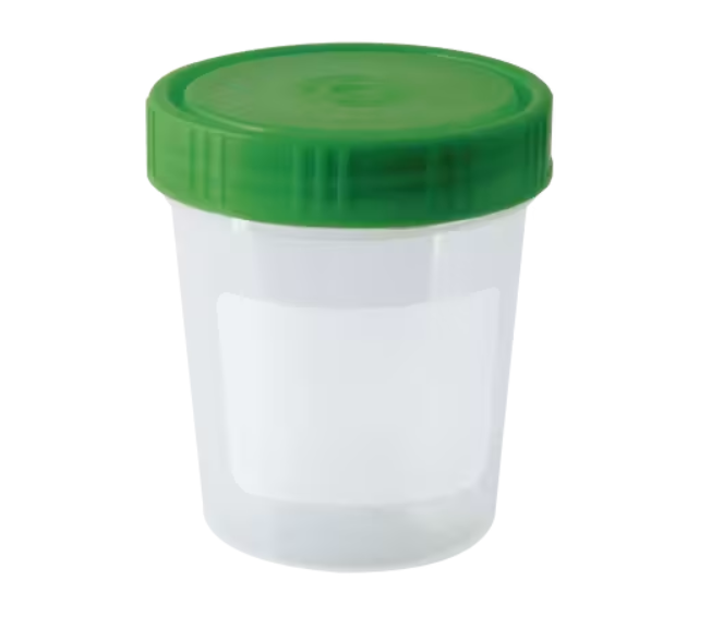 Urinbecher mit grünem Schraubdeckel,  125 ml, Packung á 500 Stück