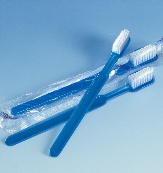 Einmal-Zahnbürsten mit Paste, blau